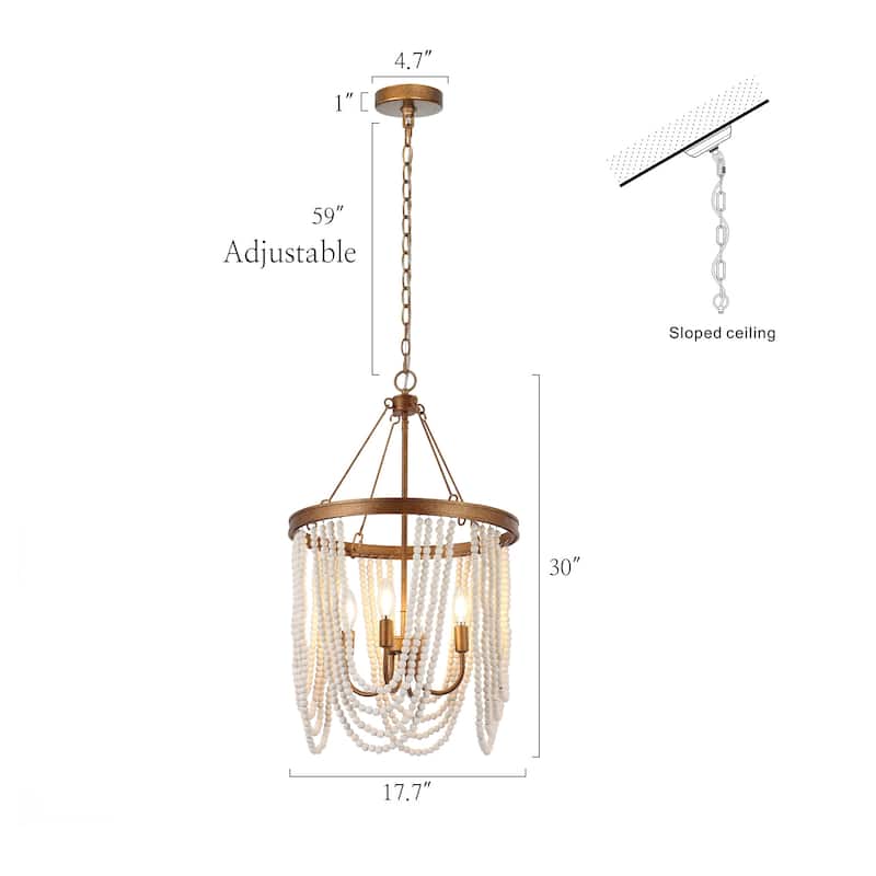Renia Empire Farmhouse Wood Beaded Coastal Chandelier 4-light Empire Hanging Lights for Living Room Bedroom