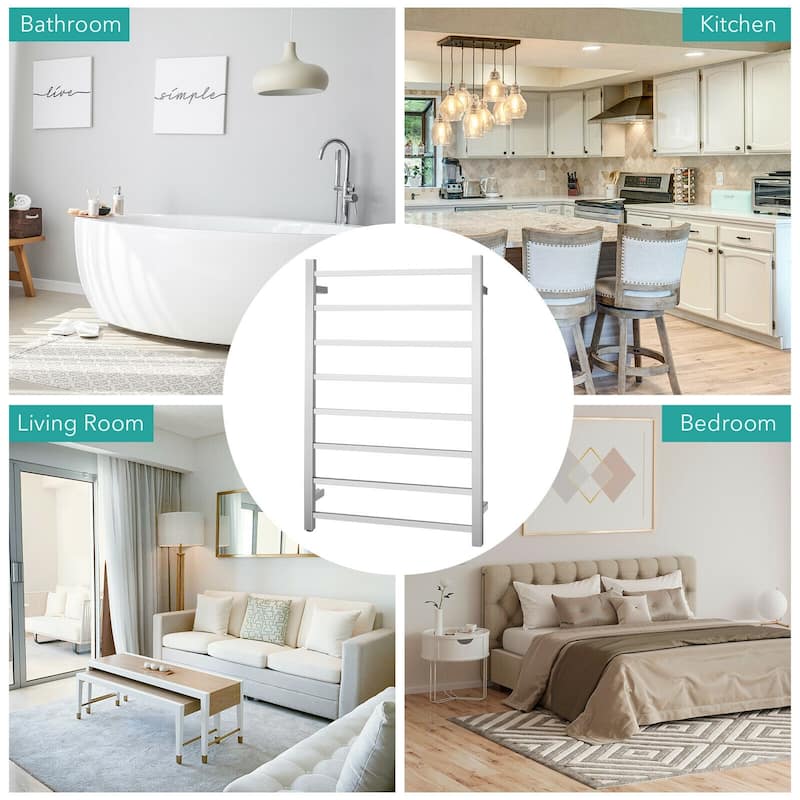 145W Electric Towel Warmer Wall Mounted Heated Drying Rack 8 Square Bars