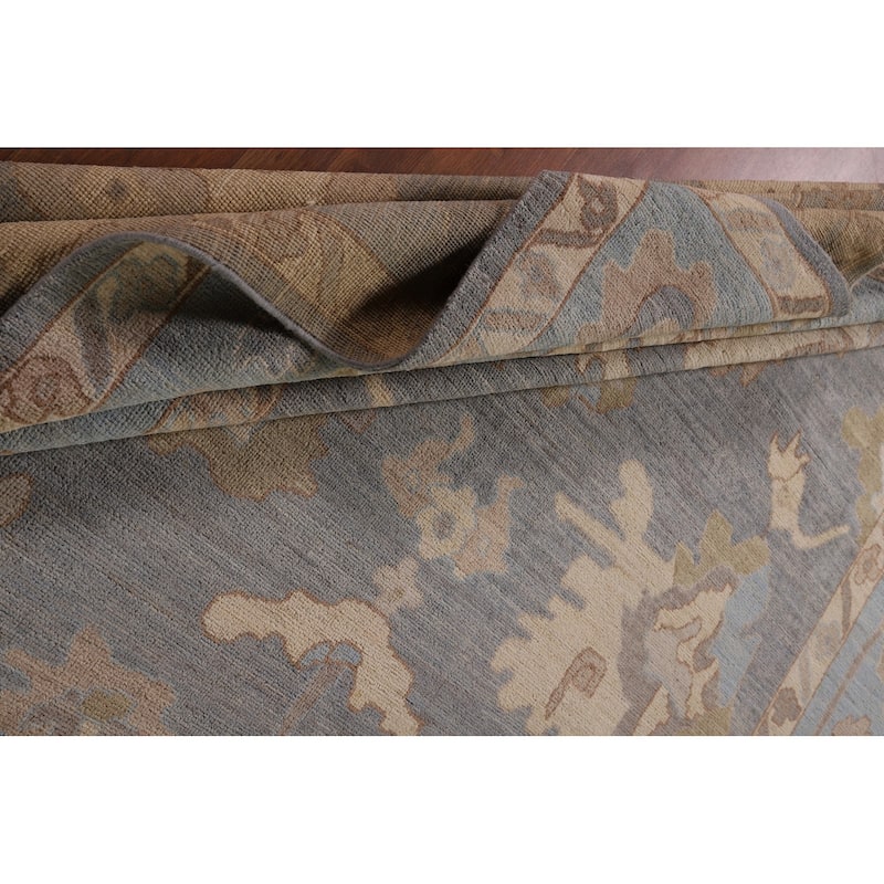Floral Vegetable Dye Oushak Turkish Area Rug Hand-Knotted Wool Carpet - 9'1" x 11'8"