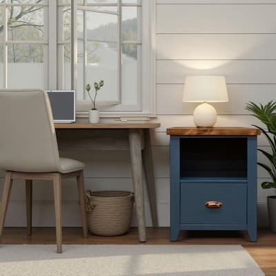 Bridgevine Home Nantucket 22 inch 1-drawer file, No Assembly Required, Blue Denim and Whiskey
