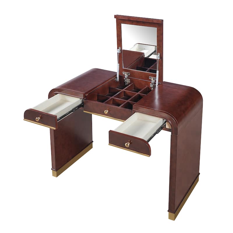 Classic Wood Vanity Desk with Flip Mirror, 3-in-1 Dressing Table with 2 Drawers