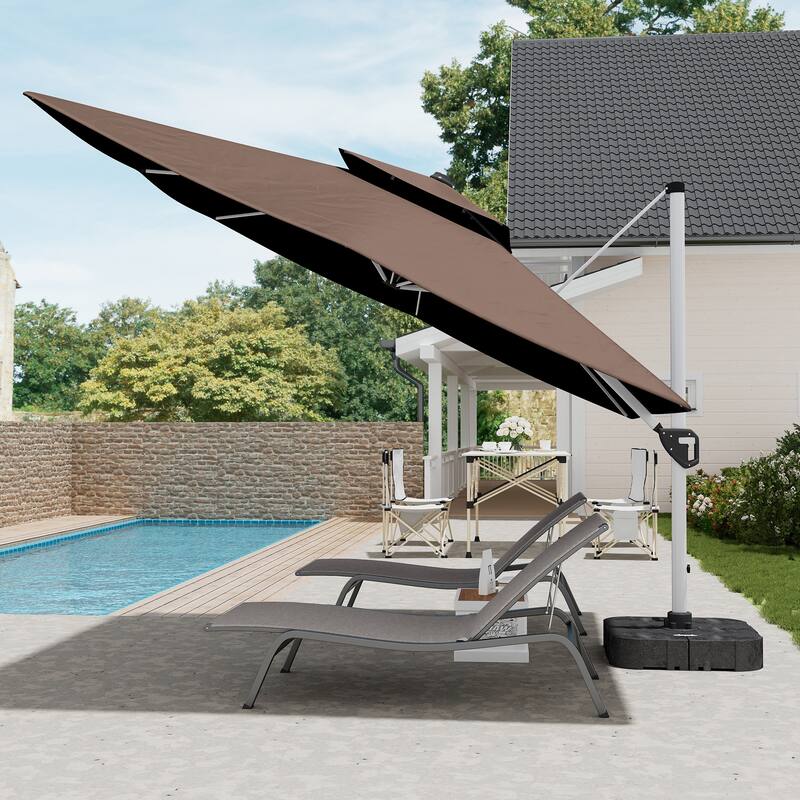11FT Patio Umbrella Outdoor Square Double Top Umbrella with Base