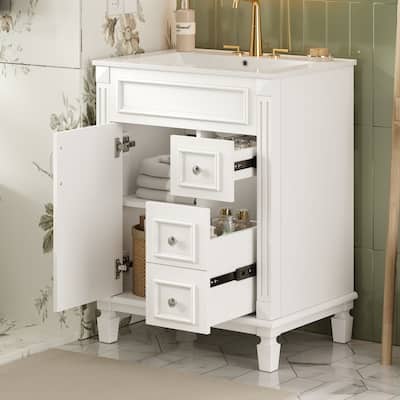 Bathroom Vanity with Ceramic Sink, Small Bathroom Storage Cabinet, Bathroom Vanities with 2 Drawers & Adjustable Shelf