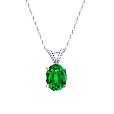 Auriya 14K Gold Lab Grown Gemstone Green Emerald Pendant Oval 0.20 to 1.00 ct. tw. 4-Prong Basket