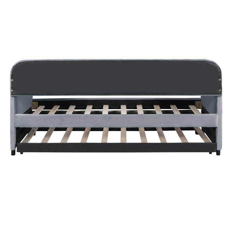 Velvet Sofa Bed Soft Backrest Daybed with Trundle