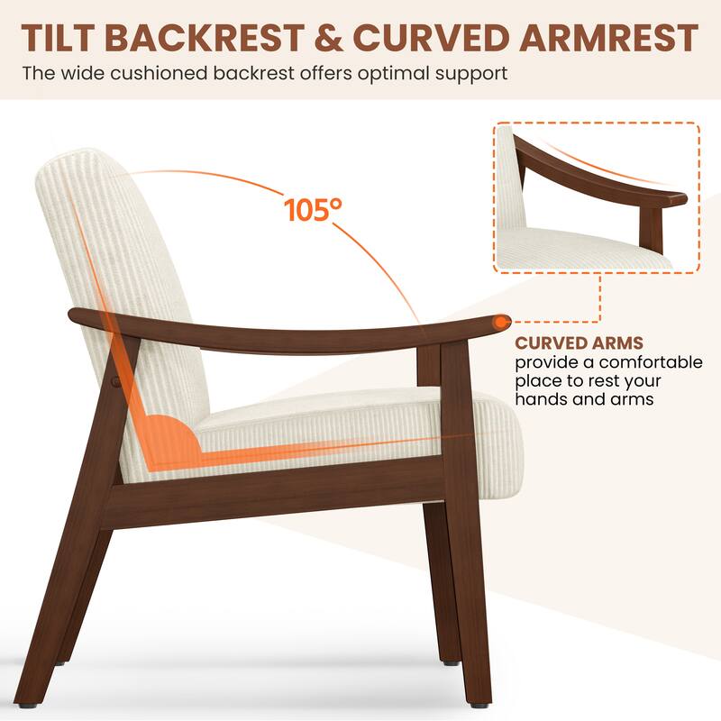 Yaheetech Mid-Century Upholstered Corduroy Fabric Armchair for Living Room, Bedroom