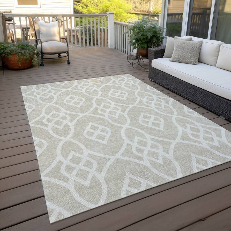 Machine Washable Indoor/ Outdoor Chantille Modern Trellis Rug - Beige - 2'6" x 3'10"