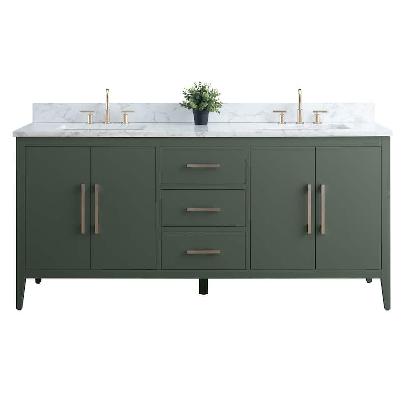 Vanity Art 72" Double Sink Bathroom Vanity Cabinet with Engineered Marble Top