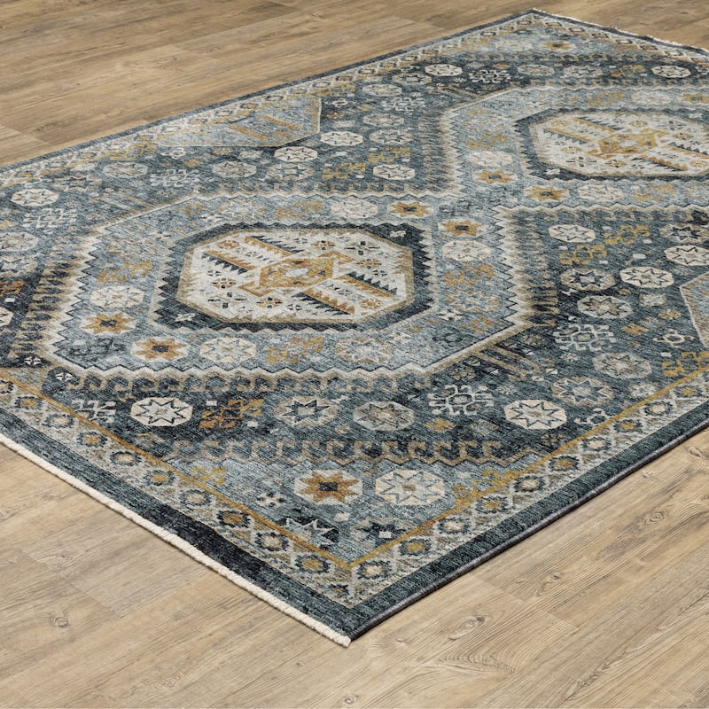 Style Haven Amelie Nomadic Tribal Blue/ Gold Indoor Area Rug