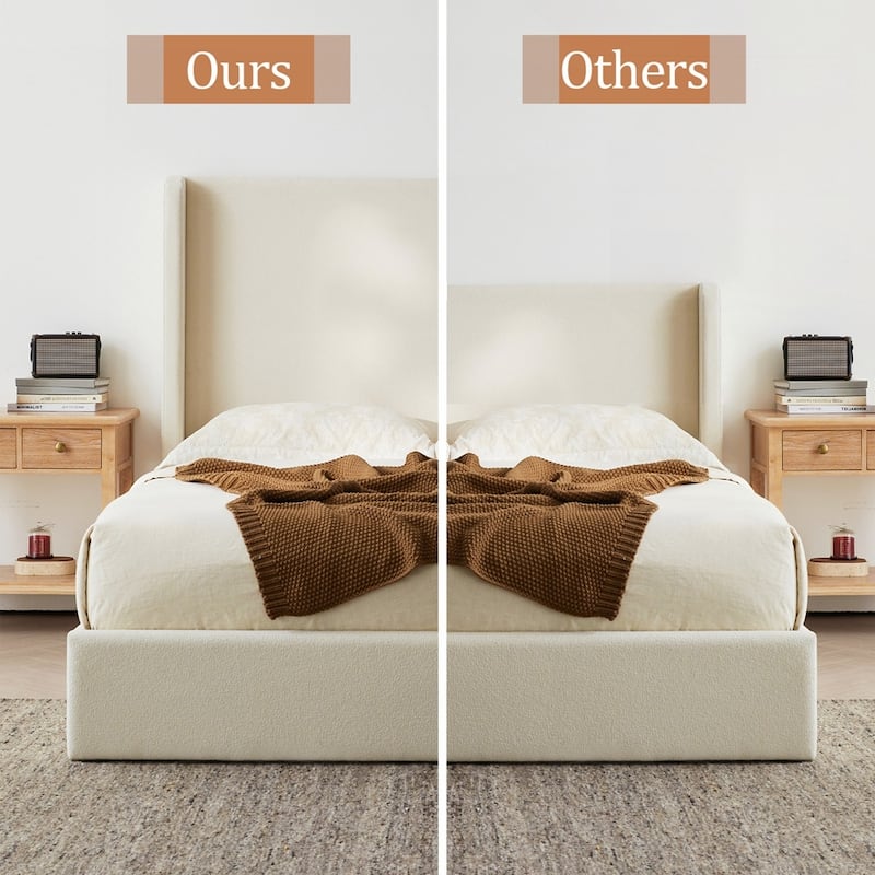 Upholstered Platform Bed Frame with Wingback Bed