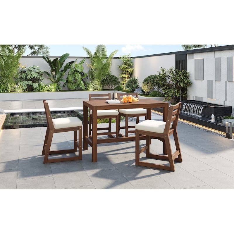 Rustic Patio Bar Set, 5-Piece Outdoor Furniture with Ergonomic Chairs and Solid Wood Tabletop