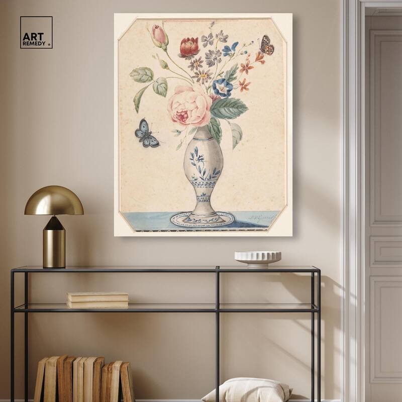 Vase with flowers 1850 Canvas by Art Remedy, Gallery Wrapped
