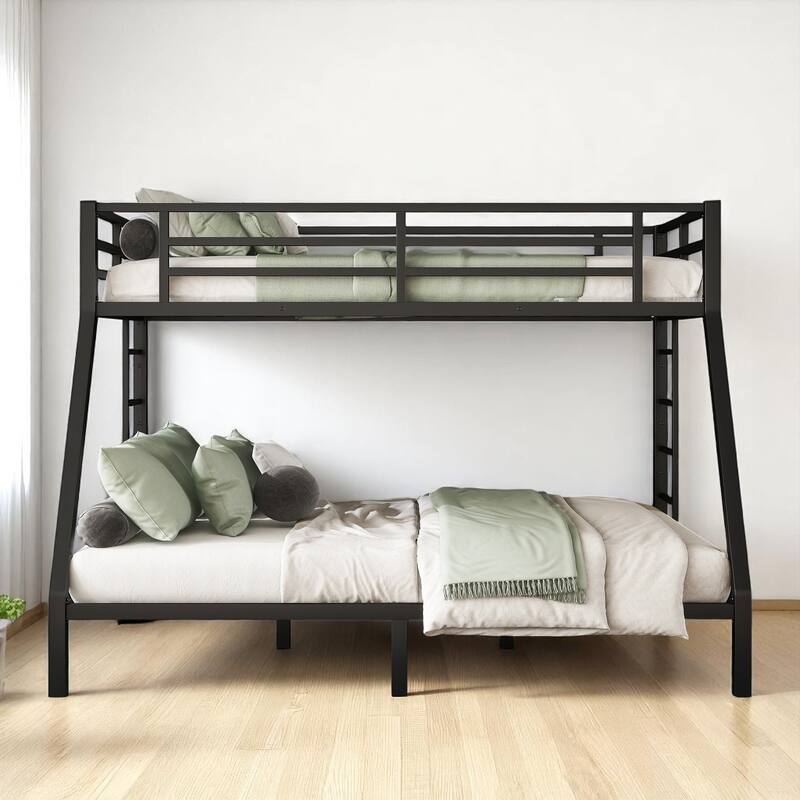 Full XL/Twin XL Over Queen Metal Bunk Bed for Adults and Teens, Heavy Duty, Storage, Noise-Free, No Box Spring