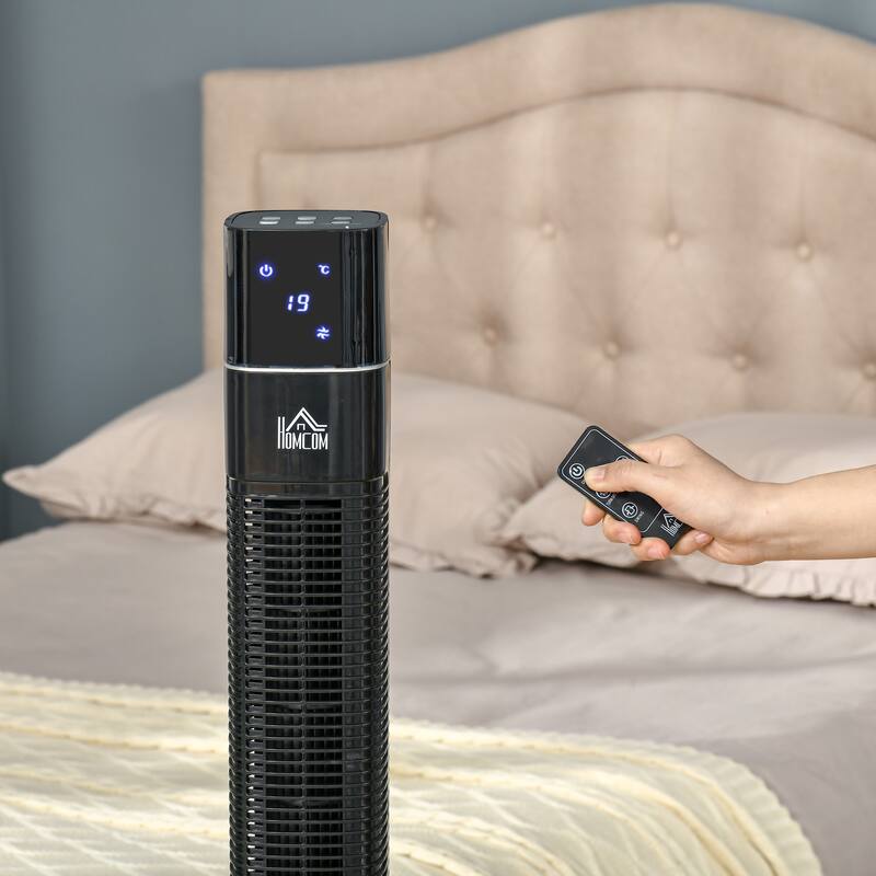 HOMCOM Tower Fan Cooling for Bedroom with 3 Speed, 12h Timer, Oscillating, LED Display, Remote Controller, Black