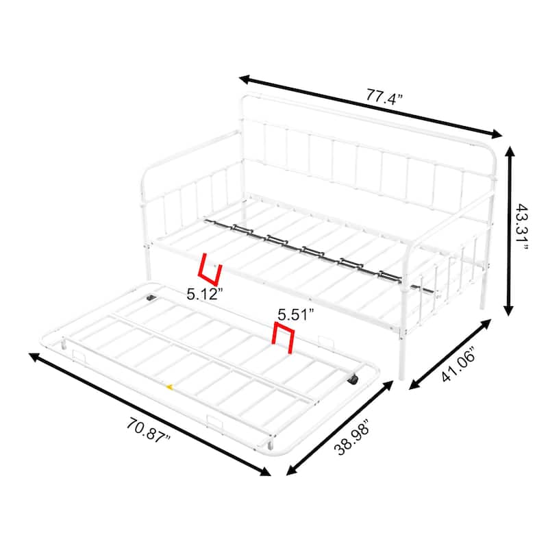 Metal Frame Daybed with trundle - White
