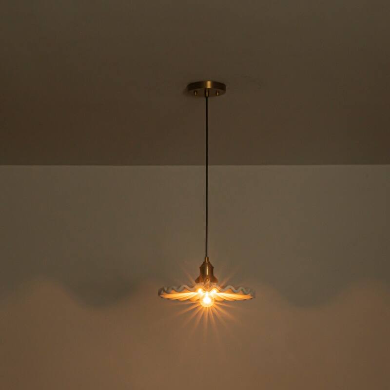 1-Light Modern Transitional Metal & Ceramic Pendant with Ruffled Wave-Edge Shade for Dining Room - 11.8" W x 5.5" H