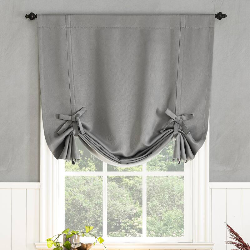 Sun Zero Greenwich Energy Saving Blackout Rod Pocket Window Tie-up Shade - 40" x 63" - Grey
