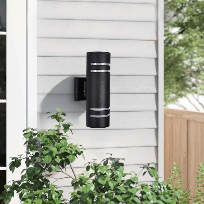 2-Light Industrial Vintage Black Linear Cylinder Wall Lights Waterproof IP54 Lantern Outdoor Wall Sconces