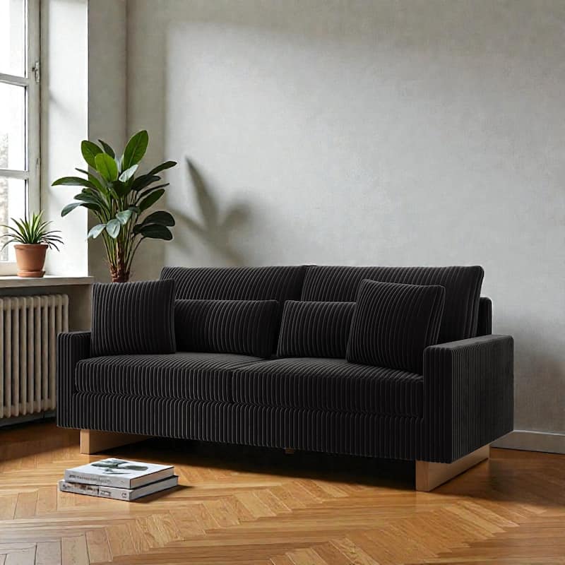 80.31" Modern Corduroy Loveseat Sofa with 4 Pillows, Upholstered Couch with Deep Seat for Living Room - Black