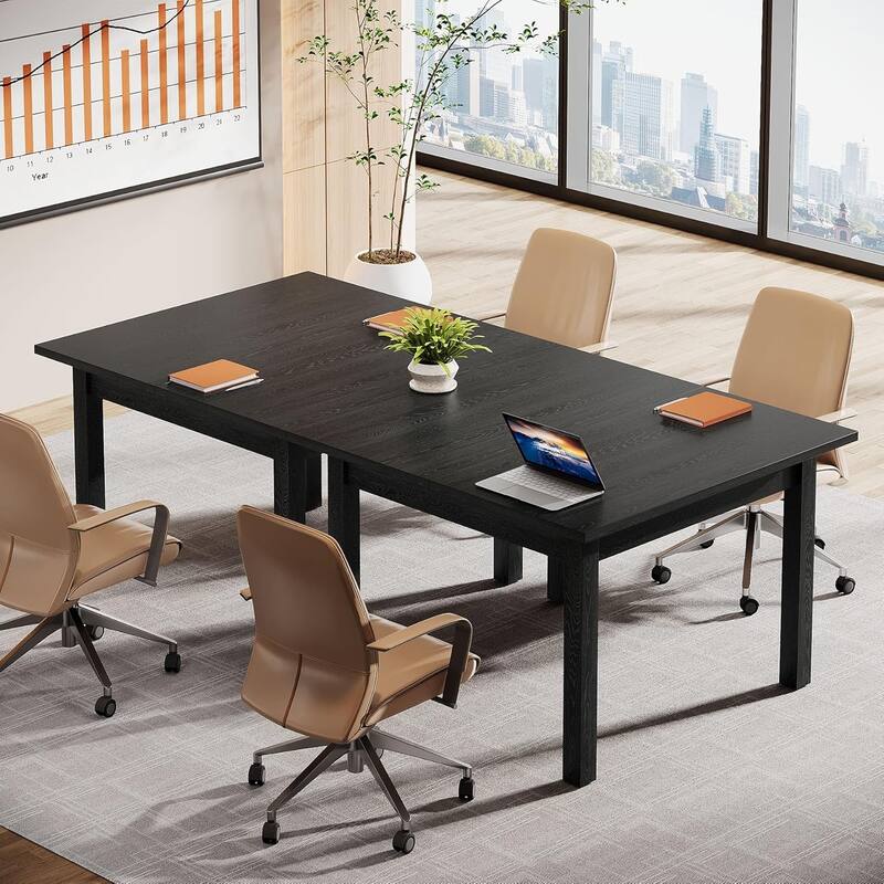 Square Conference Table with Solid Wood Legs Small Meeting Table for Conference/Seminar Room Boardroom