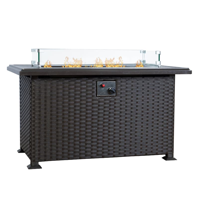 Kozyard 50,000 BTU Outdoor Wicker Patio Propane Gas Fire Pit Table - Brown