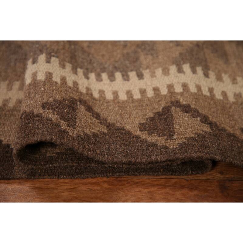 Brown Kilim Oriental Area Rug Flat-weave Wool Carpet - 3'3" x 4'10"