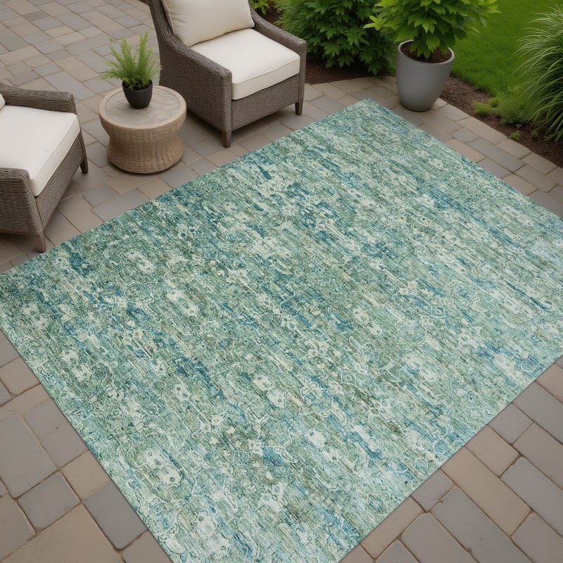 Machine Washable Indoor/ Outdoor Traditional Harmony Chantille Rug - Teal - 3' x 5'