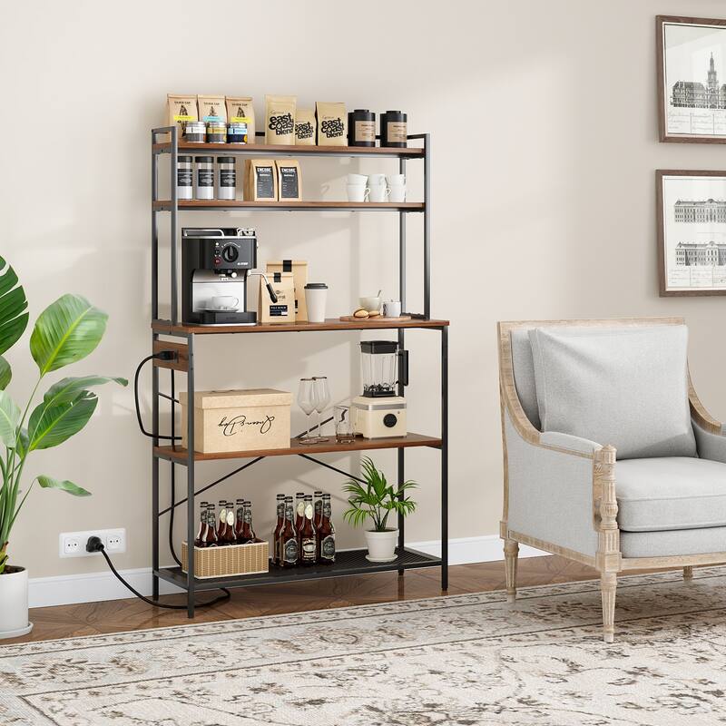 Anmytek Large 5-Tier Bakers Rack with Outlets Multi Tier Storage Rack Heavy Duty Appliance Organizer