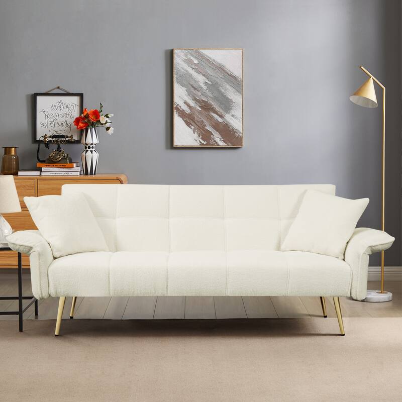 Modern Convertible Futon Sofa Bed with Adjustable Arms and Backrest - Beige