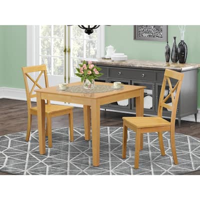 Dinette Set 3 Piece - Round Table with 2 Wood Dining Chairs - Oak Finish Kitchen Set