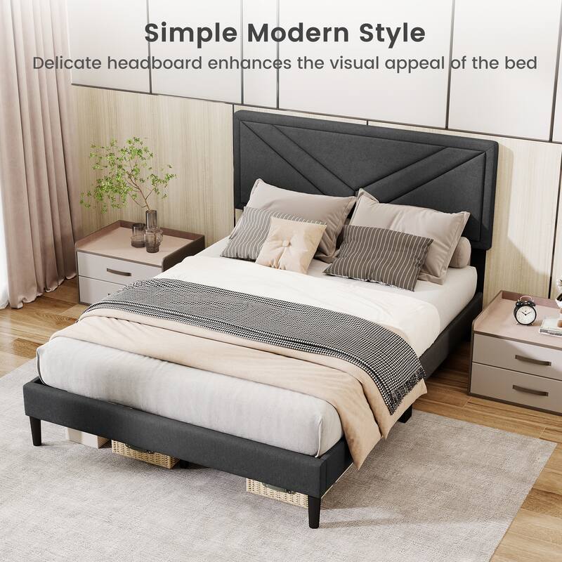 Gymax Twin / Full / Queen Size Bed Frame w/ Tufted Headboard & Wooden