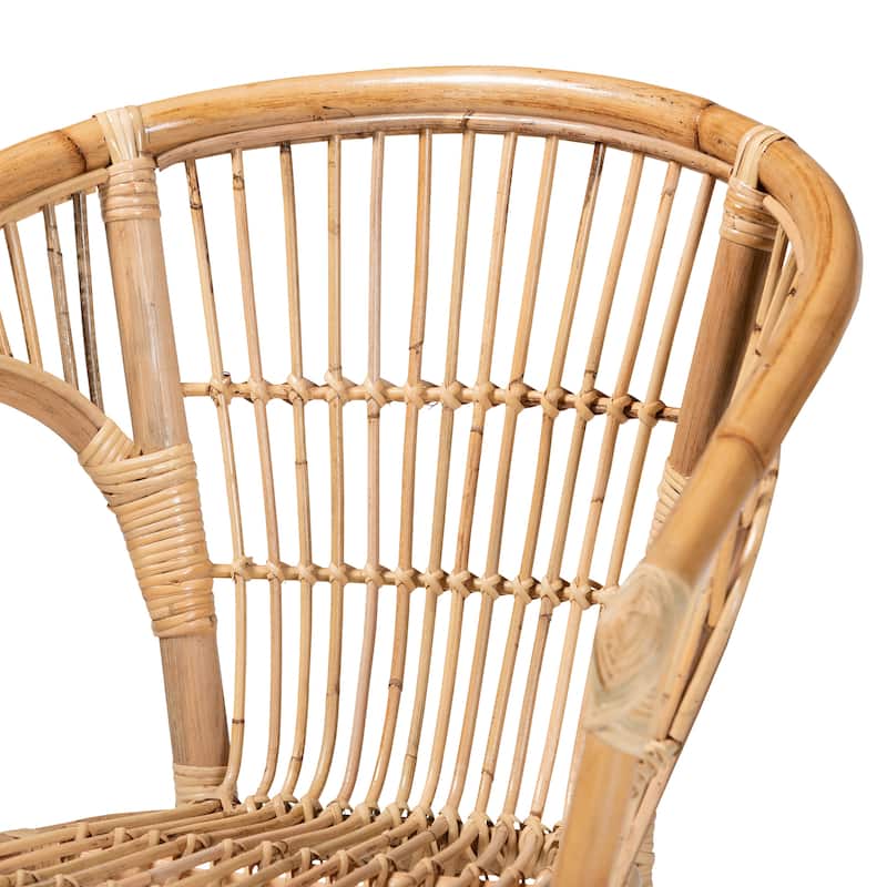 Alleta Modern Bohemian Natural Brown Rattan 2-Piece Dining Chair Set