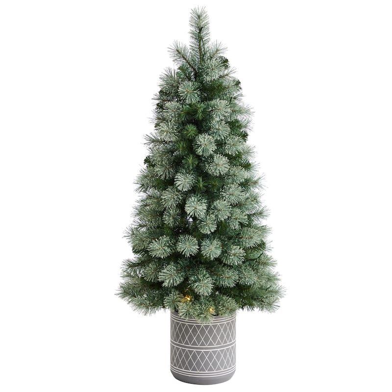 4.5’ Pre-lit Nova Scotia Artificial Christmas Potted Tree, LED Lights - 4.5 Foot