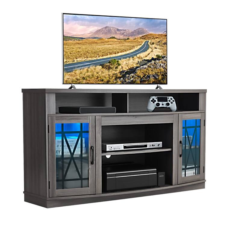 Grey Particleboard TV Stand with Adjustable Shelves 65 Max TV and RGB Lights - 59.06 x 17.72 x 32.28 inches - Grey