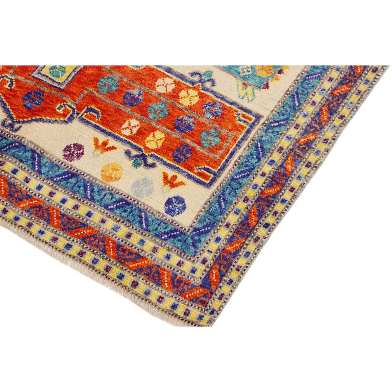 Rustic Balochi Sparks Beige/Orange Hand Knotted Wool Rug - 5'8'' x 7'7''