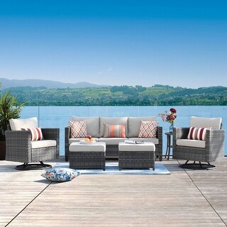 OVIOS Wicker Sectional Sofa and Swivel Rocking Chair 6-piece Set