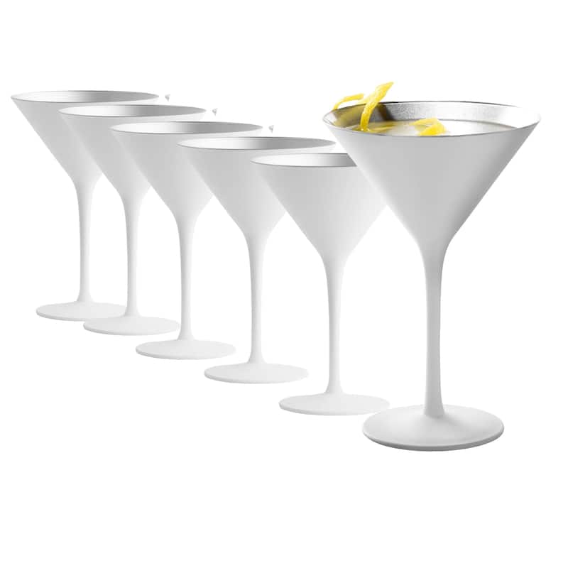 Stolzle Lausitz Set of 6 Olympia Martini Glasses - 8 Oz - White and Silver