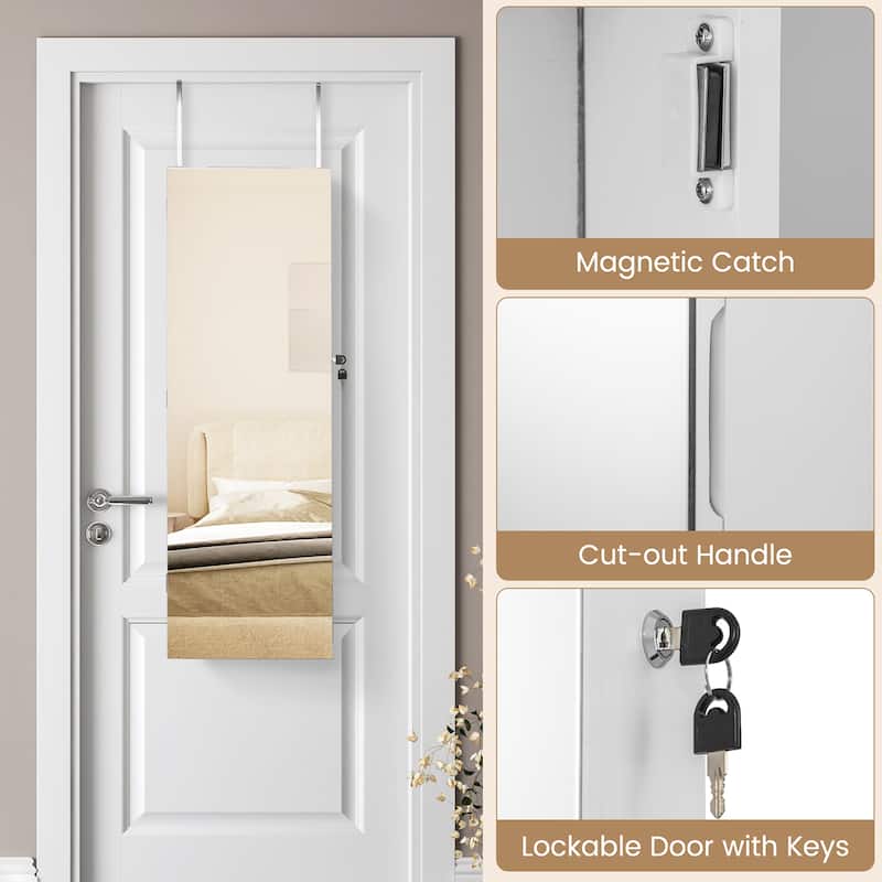 Gymax 43.5'' Jewelry Mirror Cabinet w/ Full-length Mirror & Interior