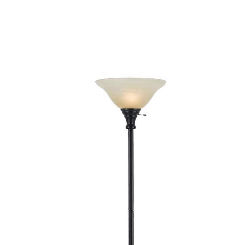 Metal Round 3 Way Torchiere Lamp with Frosted Shade, Dark Bronze and Gold