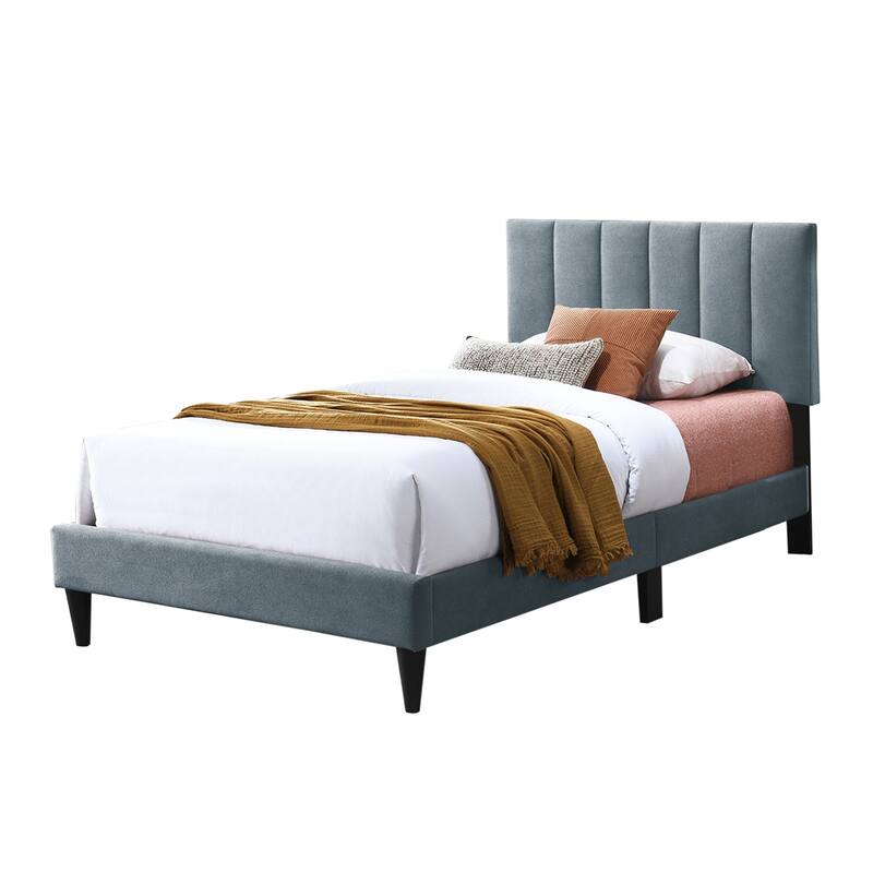 Brushed Linen Fabric Adjustable Headboard Full Bed with Channel Tufting Design - Gray