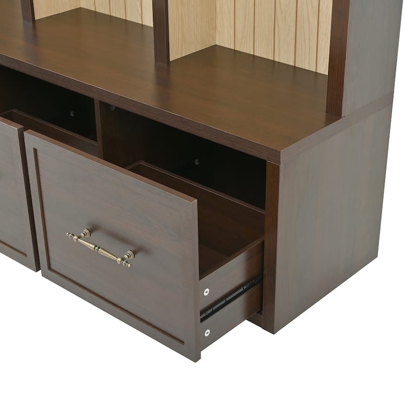 Hall Tree With Arched Design,Entryway Bench With 8 Retro Hooks,Rustic Coat Rack & Shoe Organizer With 3 Drawers