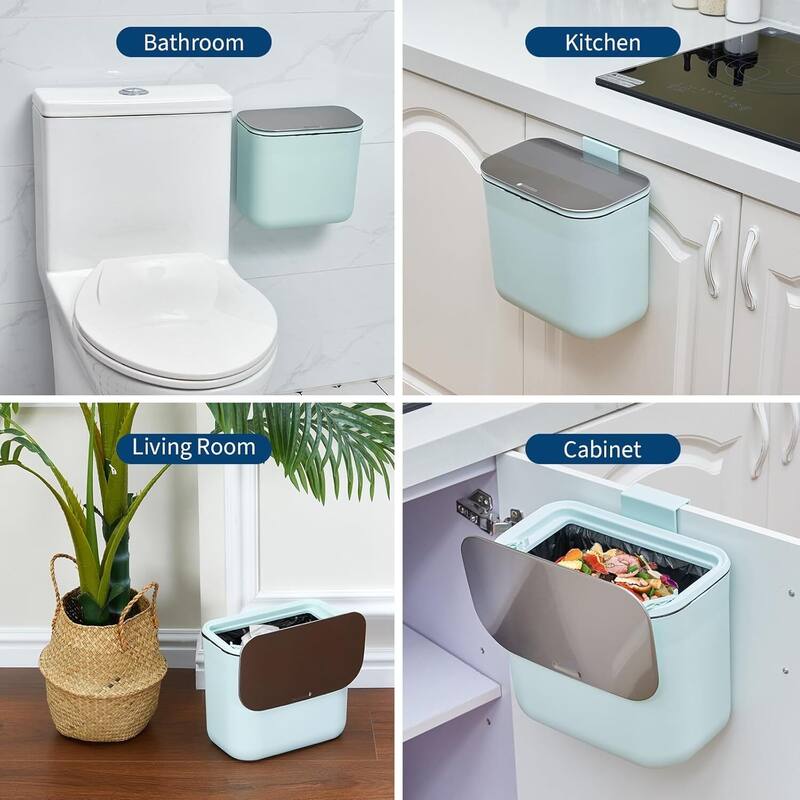 1.85 Gallon Compost Bin Hanging Trash Can with Stainless Steel Lid for Kitchen、Bathroom