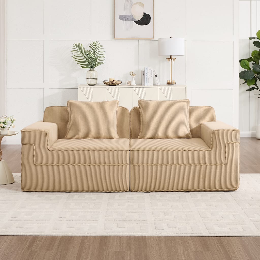 2-Seater Loveseat Boneless Sofa Couch with Deep Seat, Comfortable Modular Sofa Couch with Throw Pillows