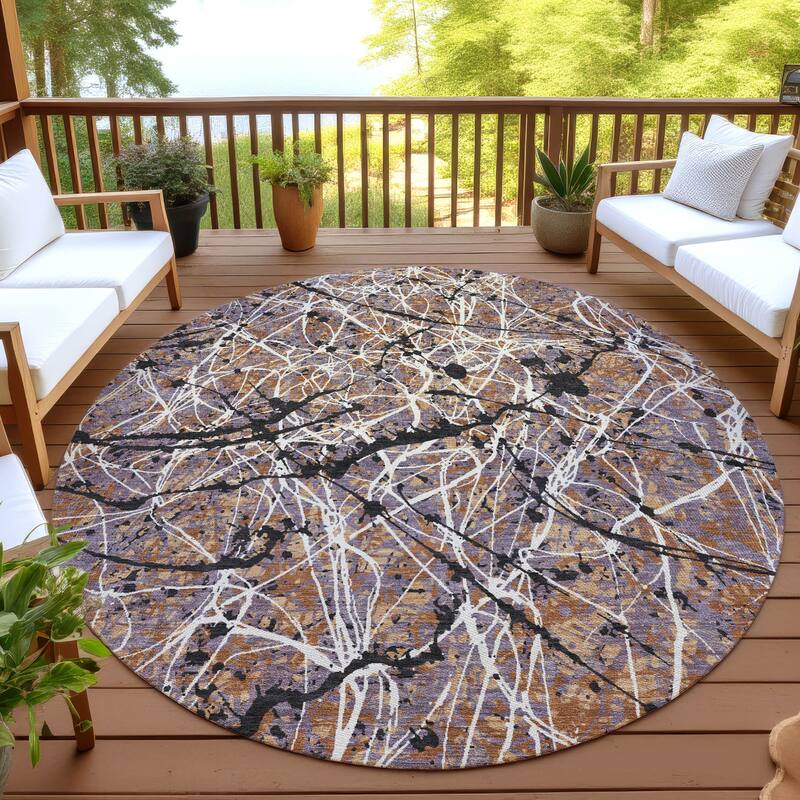 Machine Washable Indoor/ Outdoor Modern Splatter Chantille Rug - Paprika - 8' x 8'