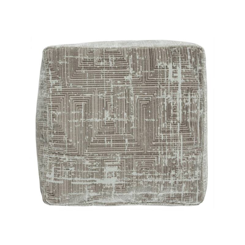 Transitional Distressed Geometric Square Pouf Ottoman - 18" - Gray and Ivory