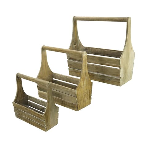 ABN5E136-WHT Rustic Wooden Caddy Holder Wooden Carrier, Set of 3