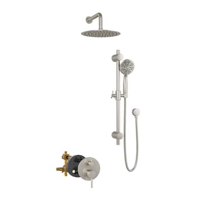 Refuge 10-in Rain Showerhead Combo Adjustable Handshower Slide Bar and Pressure Balanced Mixing Valve Brushed Nickel 1.8 GPM