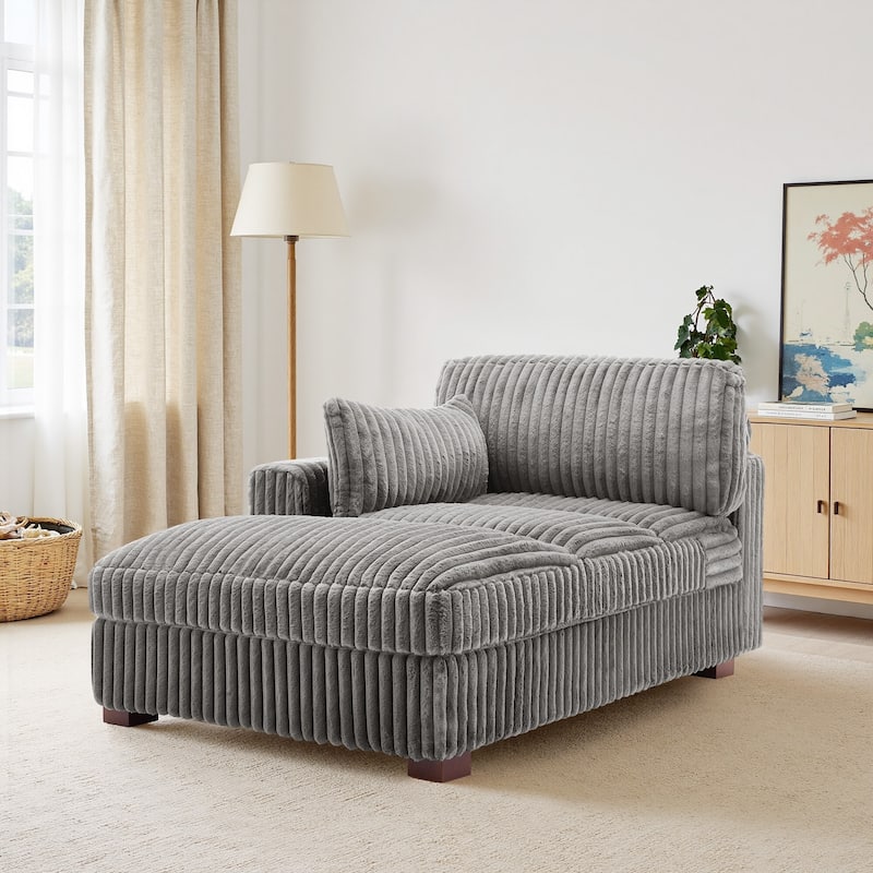 41" W Plush Corduroy Chaise Lounge with Pillows
