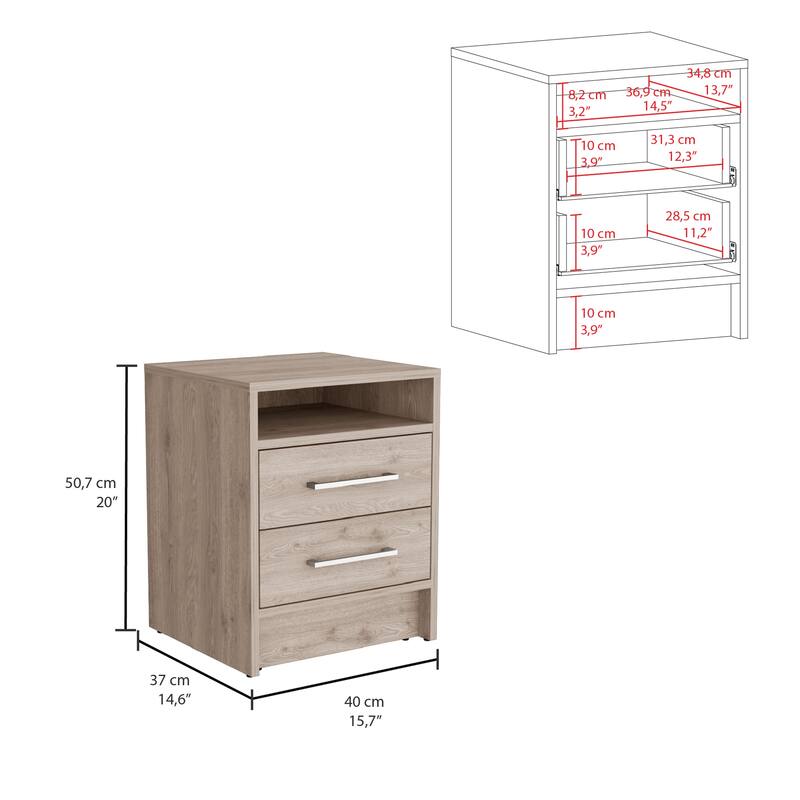 Modern Two-Drawer Nightstand with Spacious Storage