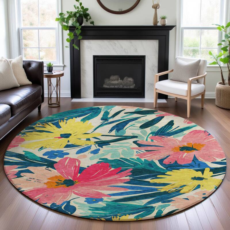 Premium Washable Super Soft Casual Floral Mayfield Rug - Blush - 8' x 8'